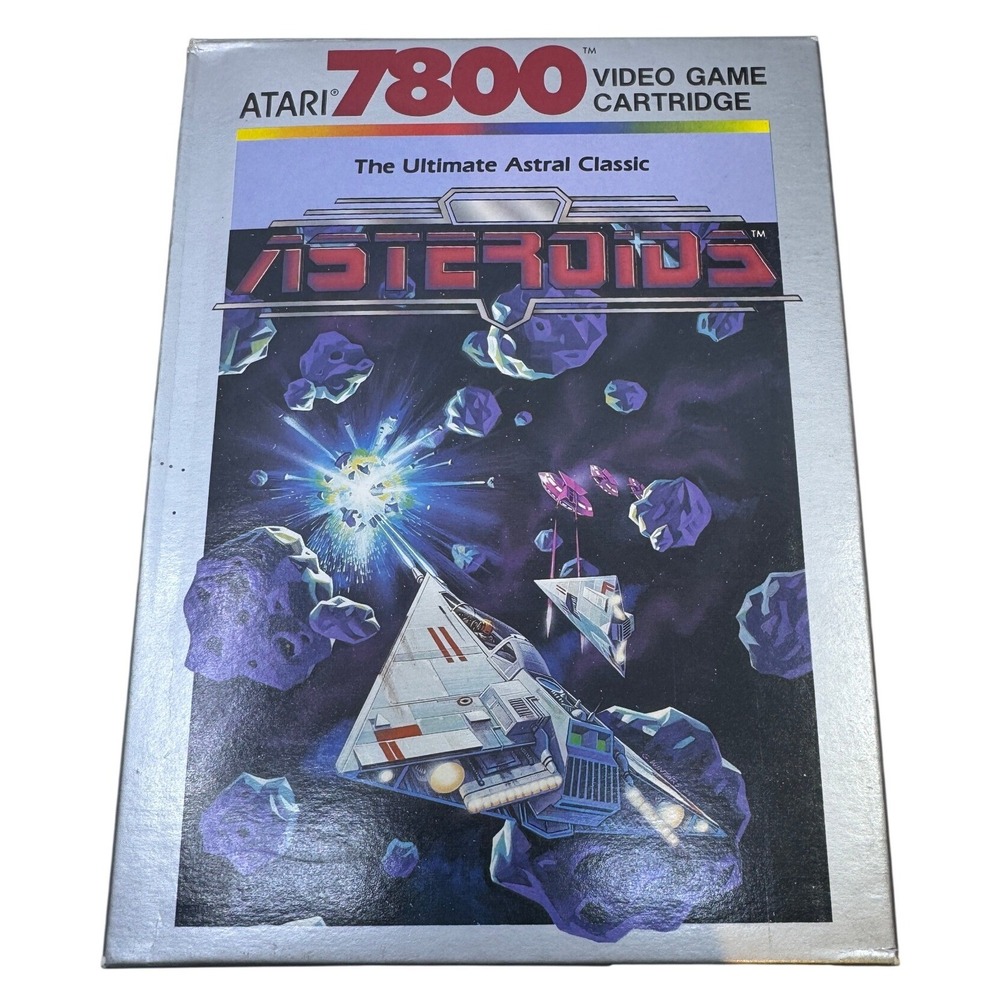 Asteroids Atari 7800 Video Game Cartridge CX7802 Silver Box 1987